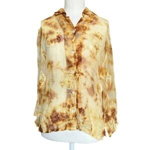 Dean Alan Sheer Embroidered Long Sleeve Blouse Womens Size M